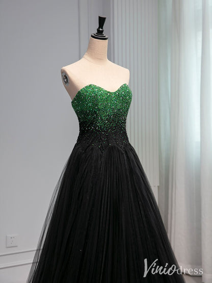 Green Strapless Sweetheart Prom Dresses Ruched Tulle Formal Dress AD1329-prom dresses 2025 -Viniodress-Green-Custom Size-