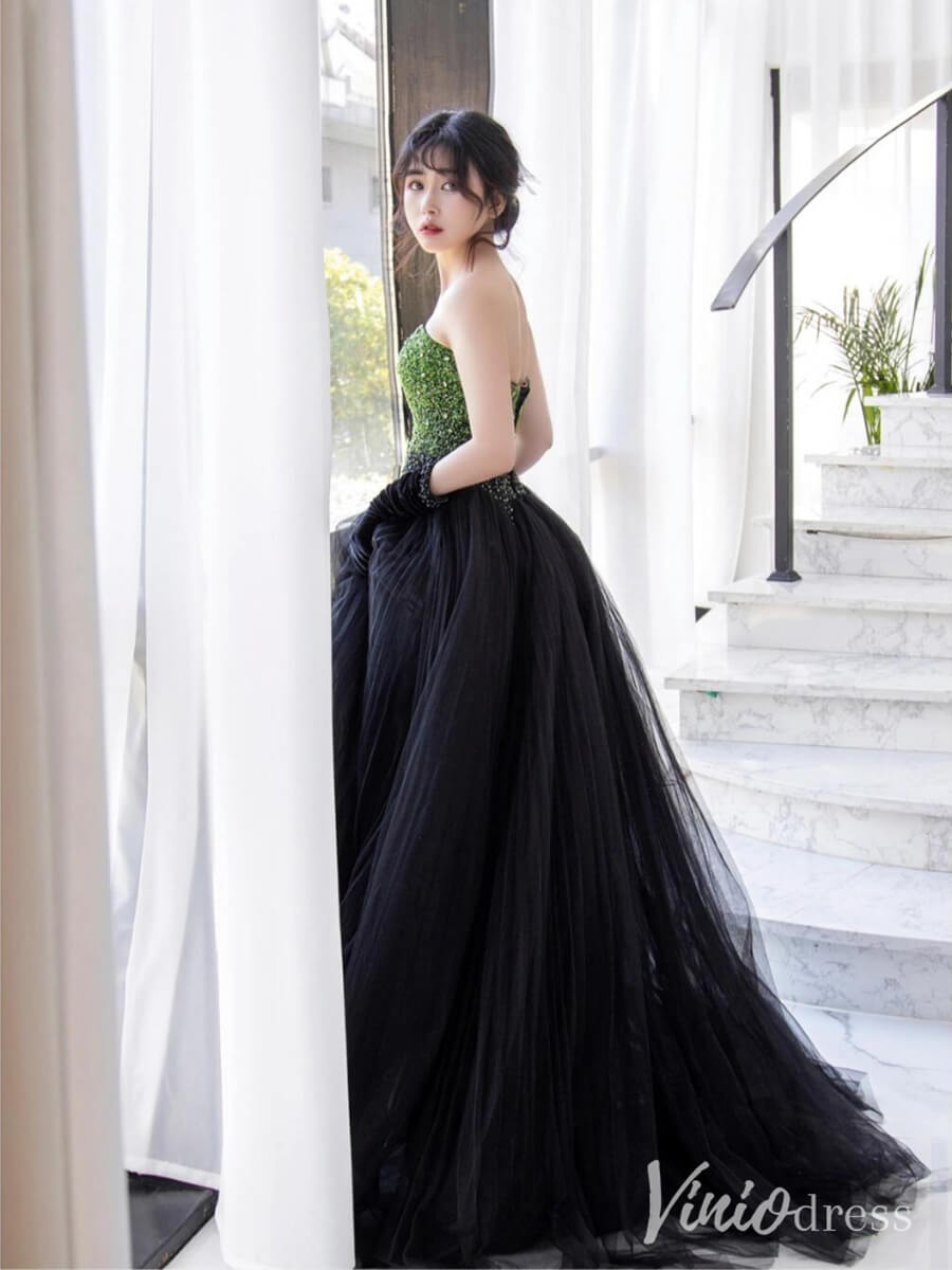 Green Strapless Sweetheart Prom Dresses Ruched Tulle Formal Dress AD1329-prom dresses 2025 -Viniodress-Green-Custom Size-