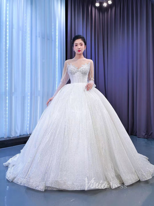 Haute Couture Ball Gown Wedding Dress with Long Sleeve 67388 Viniodress-wedding dresses 2025 -Viniodress-Ivory-Custom Size-
