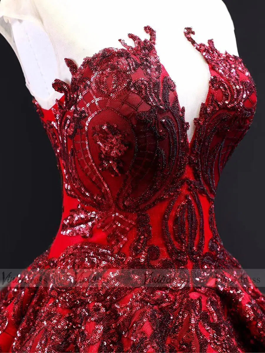 Haute Couture Burgundy Wedding Dresses Vintage Ball Gowns 66948 viniodress-prom dresses 2025 -Viniodress-Burgundy-Custom Size-