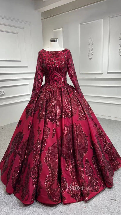 Haute Couture Burgundy Wedding Dresses Vintage Ball Gowns 66948 viniodress-prom dresses 2025 -Viniodress-Burgundy-Custom Size-