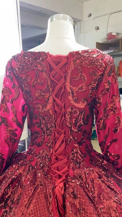 Haute Couture Burgundy Wedding Dresses Vintage Ball Gowns 66948 viniodress-prom dresses 2025 -Viniodress-Burgundy-Custom Size-