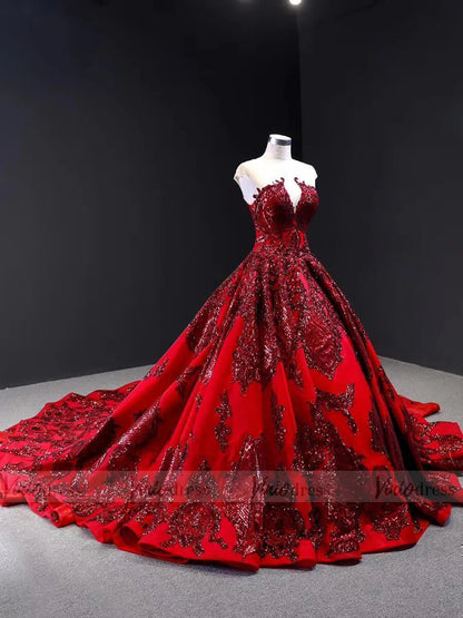Haute Couture Burgundy Wedding Dresses Vintage Ball Gowns 66948 viniodress-prom dresses 2025 -Viniodress-Burgundy-Custom Size-
