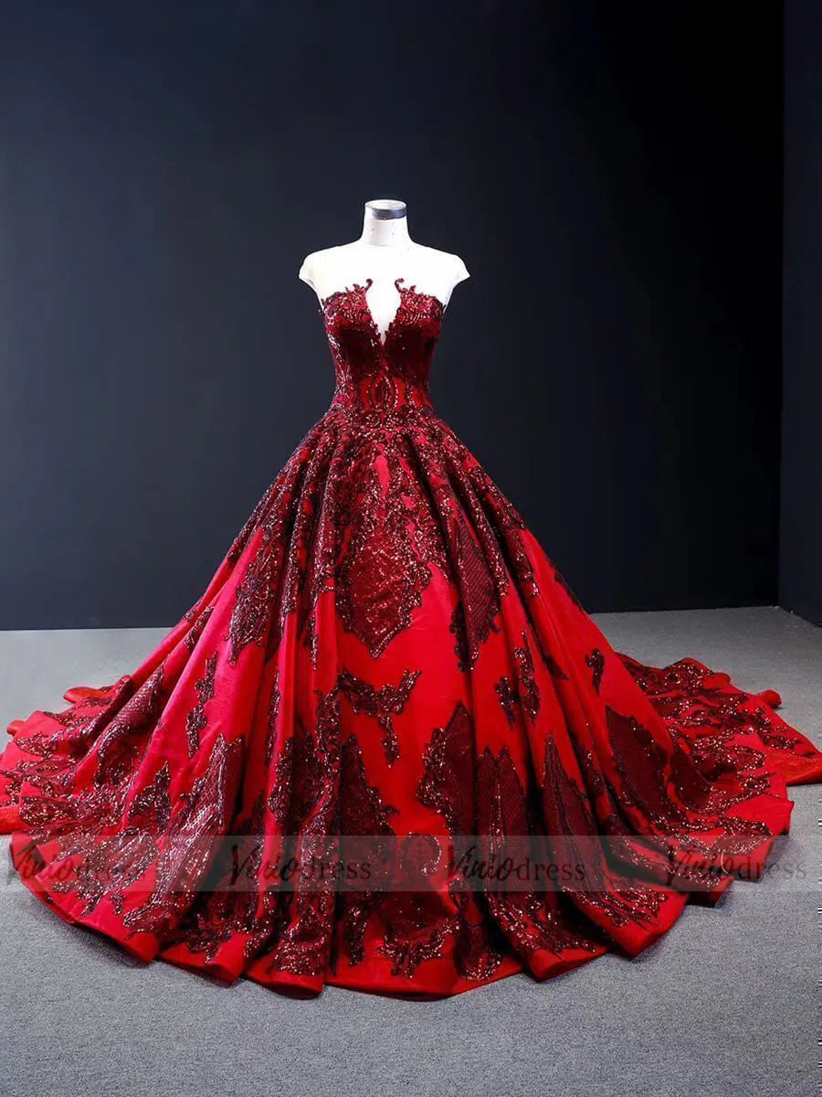 Haute Couture Burgundy Wedding Dresses Vintage Ball Gowns 66948 viniodress-prom dresses 2025 -Viniodress-Burgundy-Custom Size-