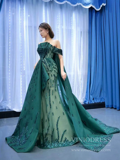 Haute Couture Green Cape Prom Dresses Sequin Pageant Gown 67231 viniodress-prom dresses 2025 -Viniodress-As Picture-Custom Size-
