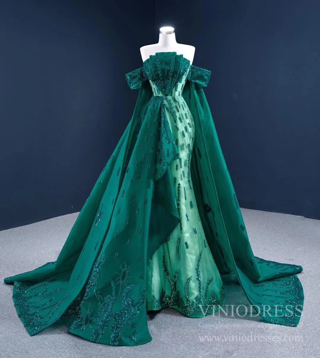Haute Couture Green Cape Prom Dresses Sequin Pageant Gown 67231 viniod – Viniodress
