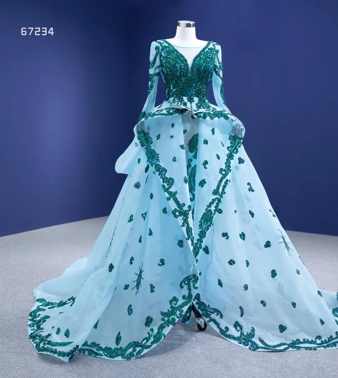 Haute Couture Green Lace Prom Dresses Light Blue Pageant Dress 67234 viniodress-prom dresses 2025 -Viniodress-As Picture-Custom Size-