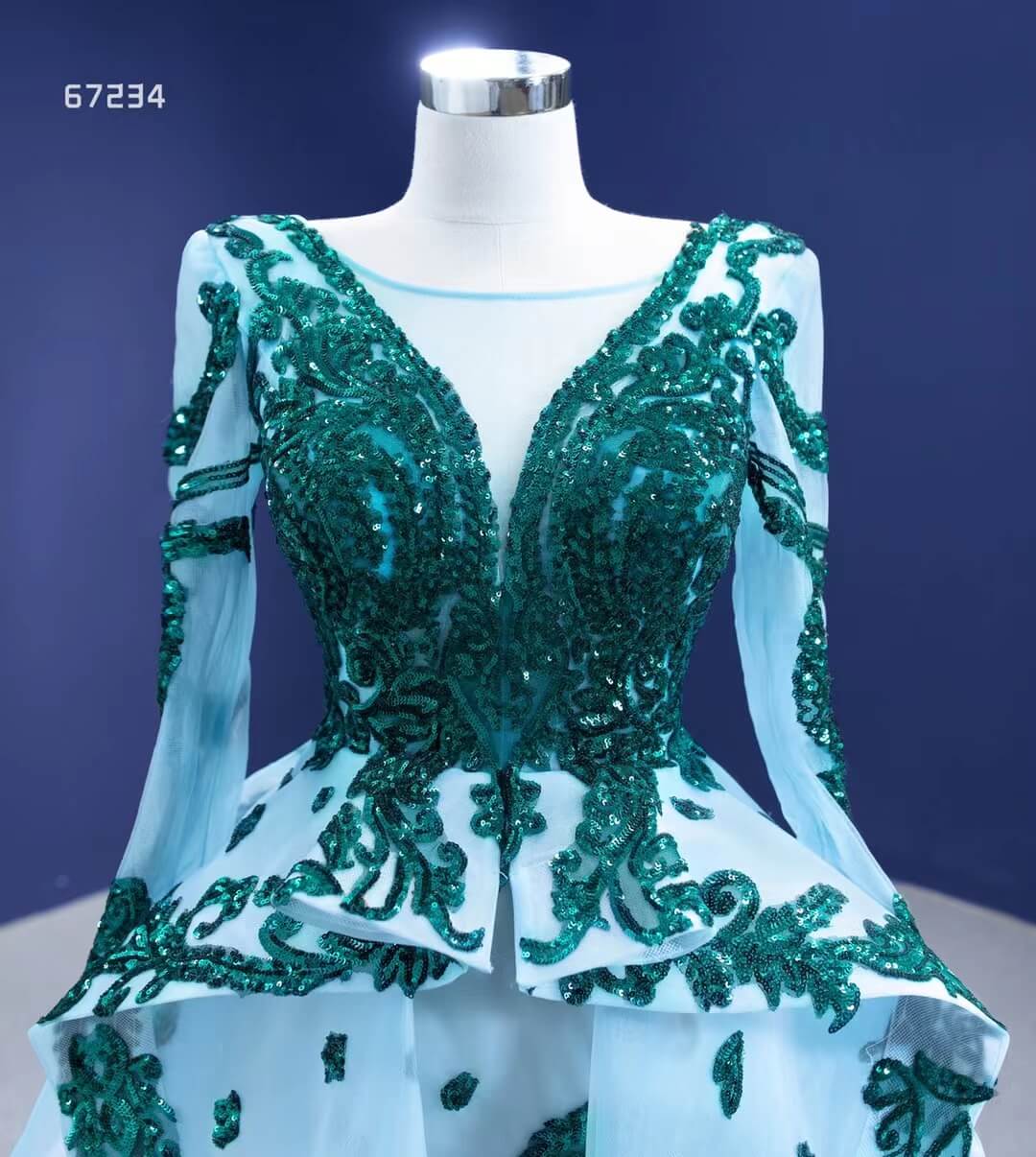 Haute Couture Green Lace Prom Dresses Light Blue Pageant Dress 67234 viniodress-prom dresses 2025 -Viniodress-As Picture-Custom Size-
