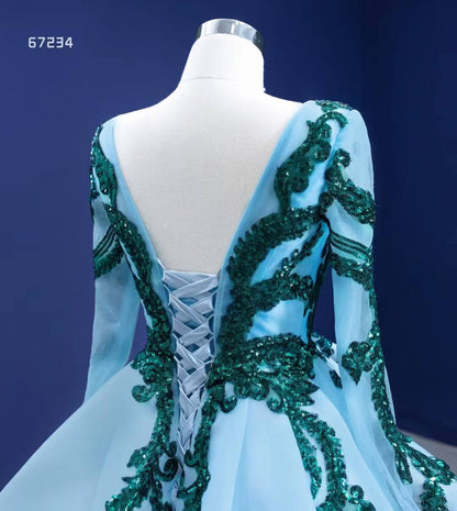 Haute Couture Green Lace Prom Dresses Light Blue Pageant Dress 67234 viniodress-prom dresses 2025 -Viniodress-As Picture-Custom Size-