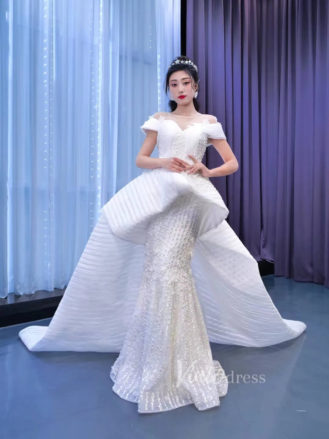 Haute Couture Mermaid Overskirt Wedding Dress 67359 Viniodress-wedding dresses 2025 -Viniodress-Ivory-Custom Size-