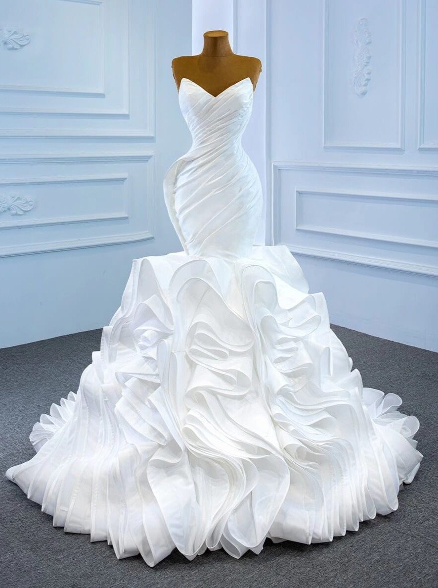 Haute Couture Ruffle Mermaid Wedding Dresses Strapless Rosette Dress 67221-wedding dresses 2025 -Viniodress-Ivory-Custom Size-