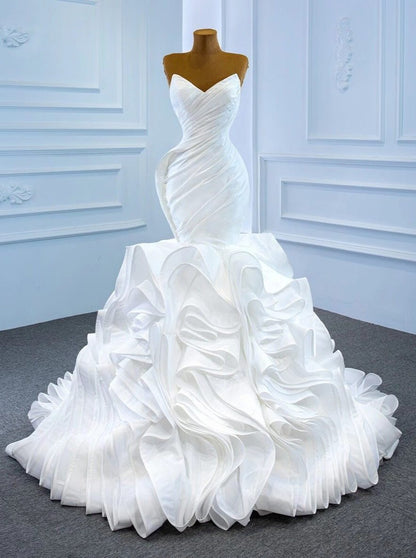 Haute Couture Ruffle Mermaid Wedding Dresses Strapless Rosette Dress 67221-wedding dresses 2025 -Viniodress-Ivory-Custom Size-