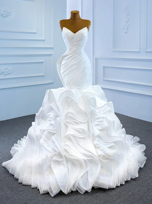 Haute Couture Ruffle Mermaid Wedding Dresses Strapless Rosette Dress 67221-wedding dresses 2025 -Viniodress-Ivory-Custom Size-