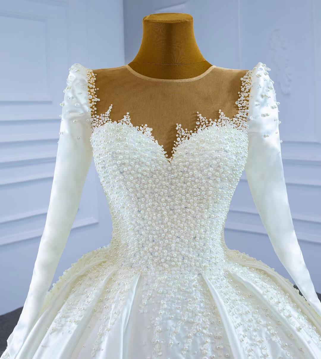 Haute Couture Satin Ball Gown Wedding Dress with Sleeves 67259-wedding dresses 2025 -Viniodress-As Picture-Custom Size-