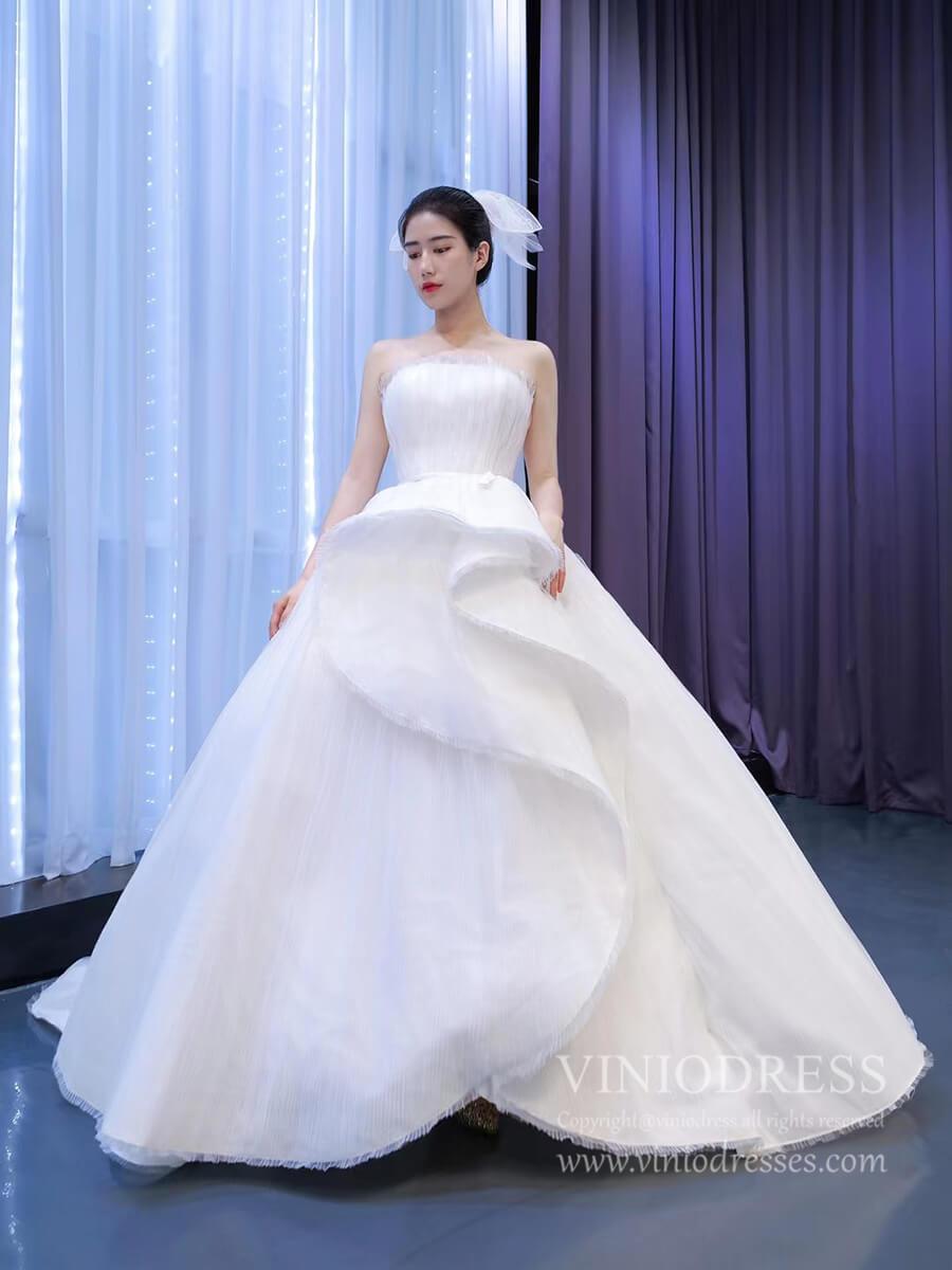 Haute Couture Wedding Gown Strapless Tulle Wedding Dresses 67302-wedding dresses 2025 -Viniodress-Ivory-Custom Size-