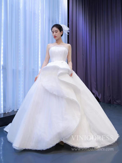Haute Couture Wedding Gown Strapless Tulle Wedding Dresses 67302-wedding dresses 2025 -Viniodress-Ivory-Custom Size-