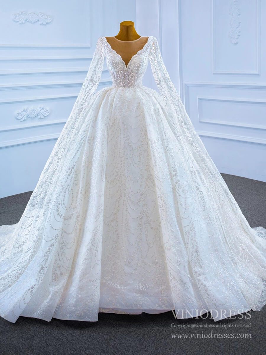 Haute Couture Wedding Gowns Watteau Train Wedding Dresses 67228-wedding dresses 2025 -Viniodress-Ivory-Custom Size-