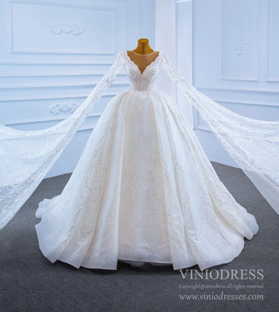 Haute Couture Wedding Gowns Watteau Train Wedding Dresses 67228-wedding dresses 2025 -Viniodress-Ivory-Custom Size-