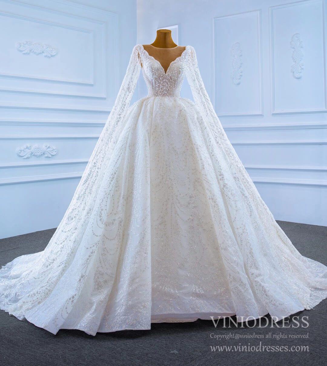 Haute Couture Wedding Gowns Watteau Train Wedding Dresses 67228-wedding dresses 2025 -Viniodress-Ivory-Custom Size-