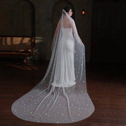 Heart Printed Tulle Bridal Veil Cathedral Length Viniodress V873-Bridal Veil 2025 -Viniodress-Ivory-300cm-