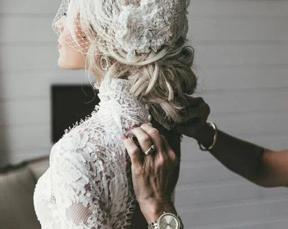 High Neck Bohemian Wedding Dresses with Sleeves, Open Back VW1104-wedding dresses 2025 -Viniodress-Nude-Custom Size-
