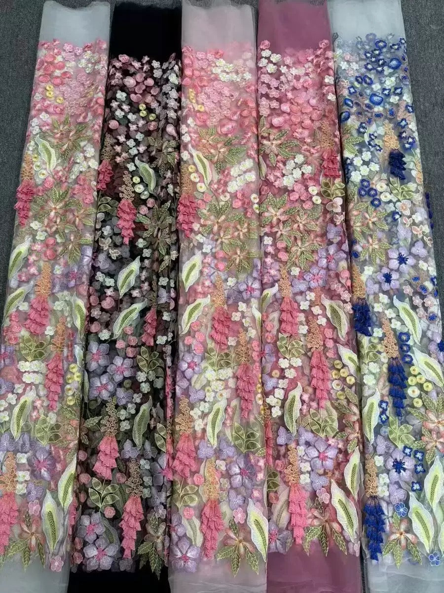 Colorful Floral Embroidered Wedding Dress with Long Sleeves and Chapel Train FW300