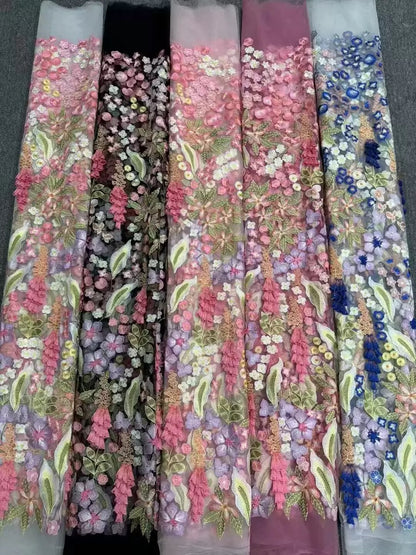 Colorful Floral Embroidered Wedding Dress with Long Sleeves and Chapel Train FW300