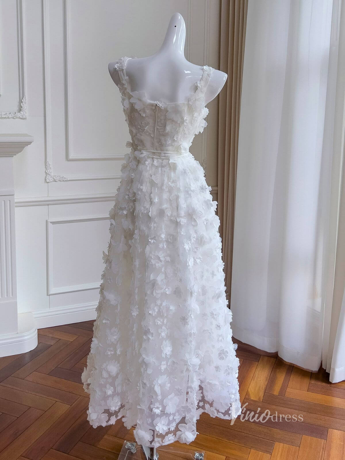 Ivory 3D Floral Lace Prom Dresses Spaghetti Strap Maxi Dress FD4030-prom dresses 2025 -Viniodress-Ivory-Custom Size-