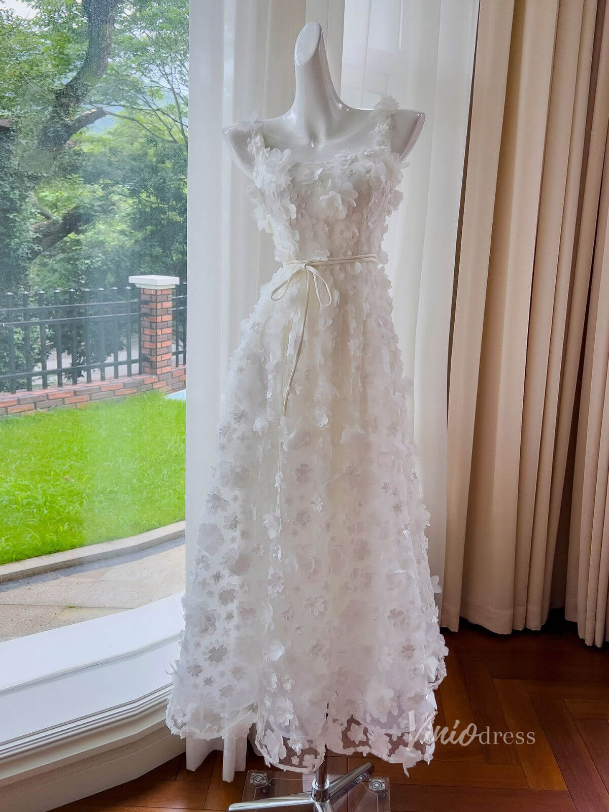 Ivory 3D Floral Lace Prom Dresses Spaghetti Strap Maxi Dress FD4030-prom dresses 2025 -Viniodress-Ivory-Custom Size-