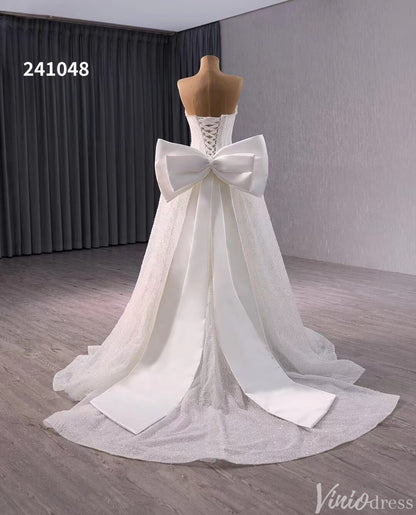 Ivory Beaded Bow-Tie Wedding Dresses Strapless Bridal Dresses 241048-wedding dresses 2025 -Viniodress-Ivory-Custom Size-