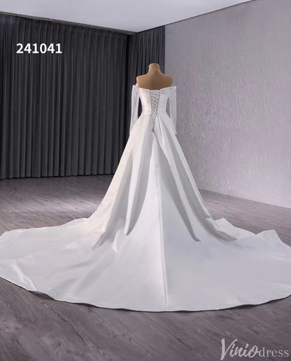 Ivory Beaded Mermaid Wedding Gown with Overskirt Off the Shoulder Bridal Dress 241041-wedding dresses 2025 -Viniodress-Ivory-Custom Size-