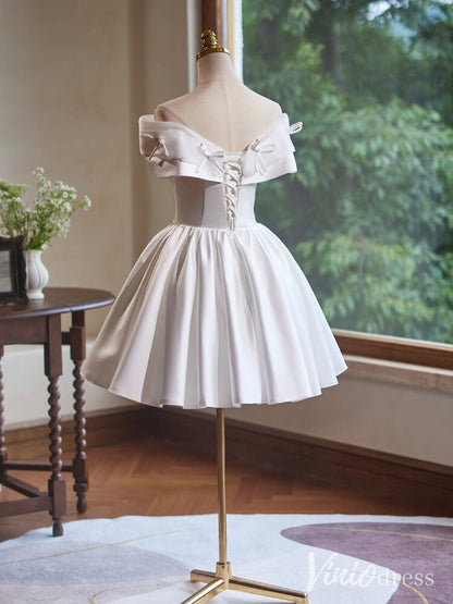 Ivory Butterfly Satin Homecoming Dresses Off the Shoulder Graduation Dress BJ052-prom dresses 2025 -Viniodress-Ivory-Custom Size-