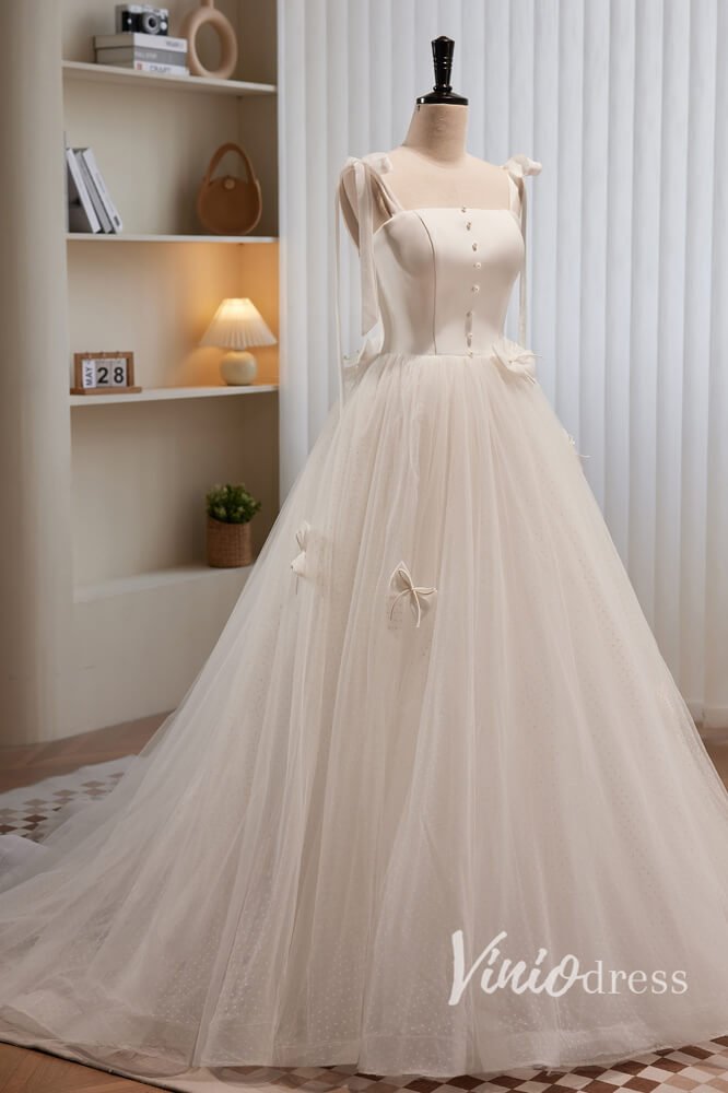 Ivory Dotted Tulle Prom Dresses Spaghetti Strap Formal Dress AD1047-prom dresses 2025 -Viniodress-Ivory-Custom Size-