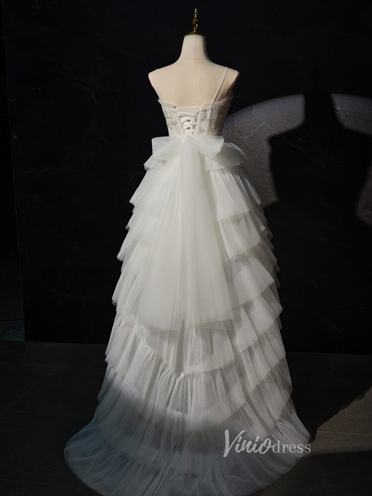 Ivory High Low Ruffle Prom Dresses Layered White Cocktail Dress BJ023-prom dresses 2025 -Viniodress-Ivory-Custom Size-