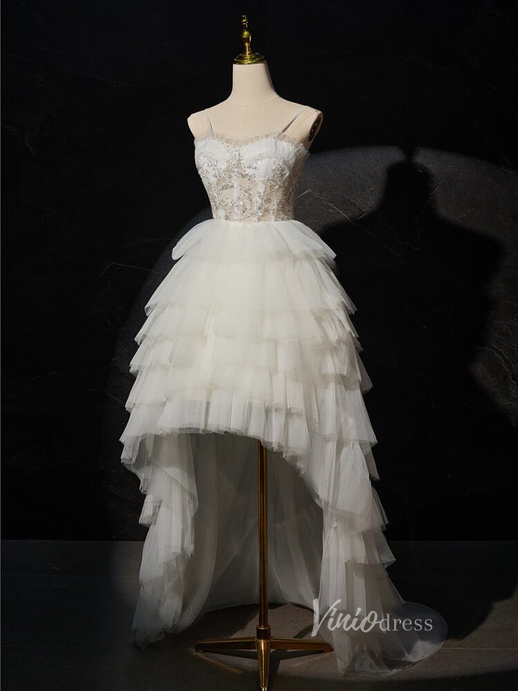 Ivory High Low Ruffle Prom Dresses Layered White Cocktail Dress BJ023-prom dresses 2025 -Viniodress-Ivory-Custom Size-