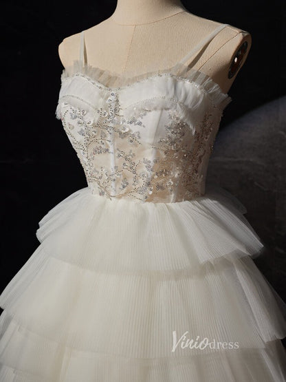 Ivory High Low Ruffle Prom Dresses Layered White Cocktail Dress BJ023-prom dresses 2025 -Viniodress-Ivory-Custom Size-