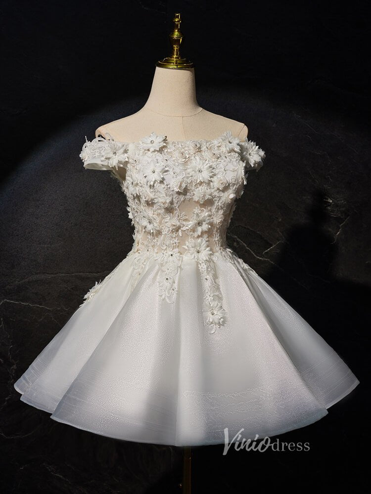 Ivory Lace Applique Homecoming Dresses Off the Shoulder Sheer Bodice BJ022-prom dresses 2025 -Viniodress-Ivory-Custom Size-