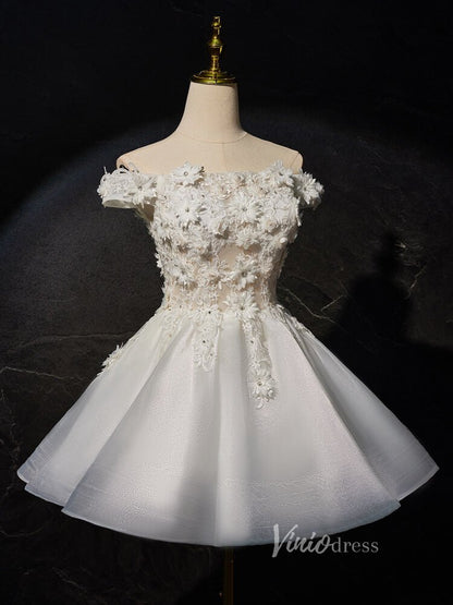 Ivory Lace Applique Homecoming Dresses Off the Shoulder Sheer Bodice BJ022-prom dresses 2025 -Viniodress-Ivory-Custom Size-