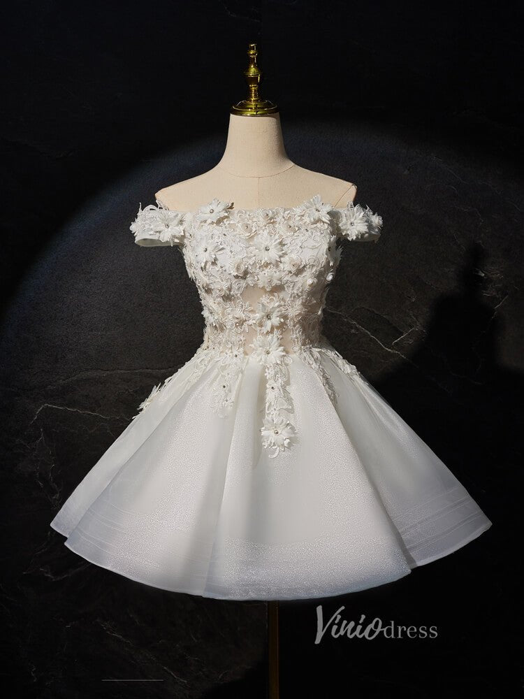 Ivory Lace Applique Homecoming Dresses Off the Shoulder Sheer Bodice BJ022-prom dresses 2025 -Viniodress-Ivory-Custom Size-