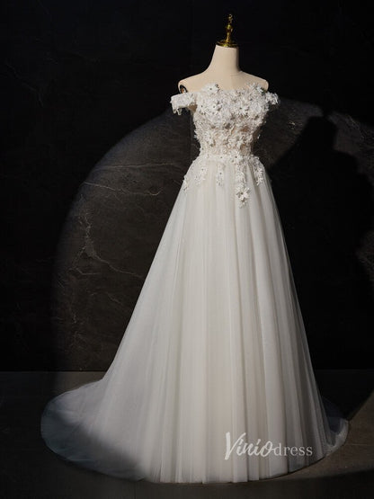 Ivory Lace Applique Prom Dresses Off the Shoulder Sheer Bodice BJ024-prom dresses 2025 -Viniodress-Ivory-Custom Size-