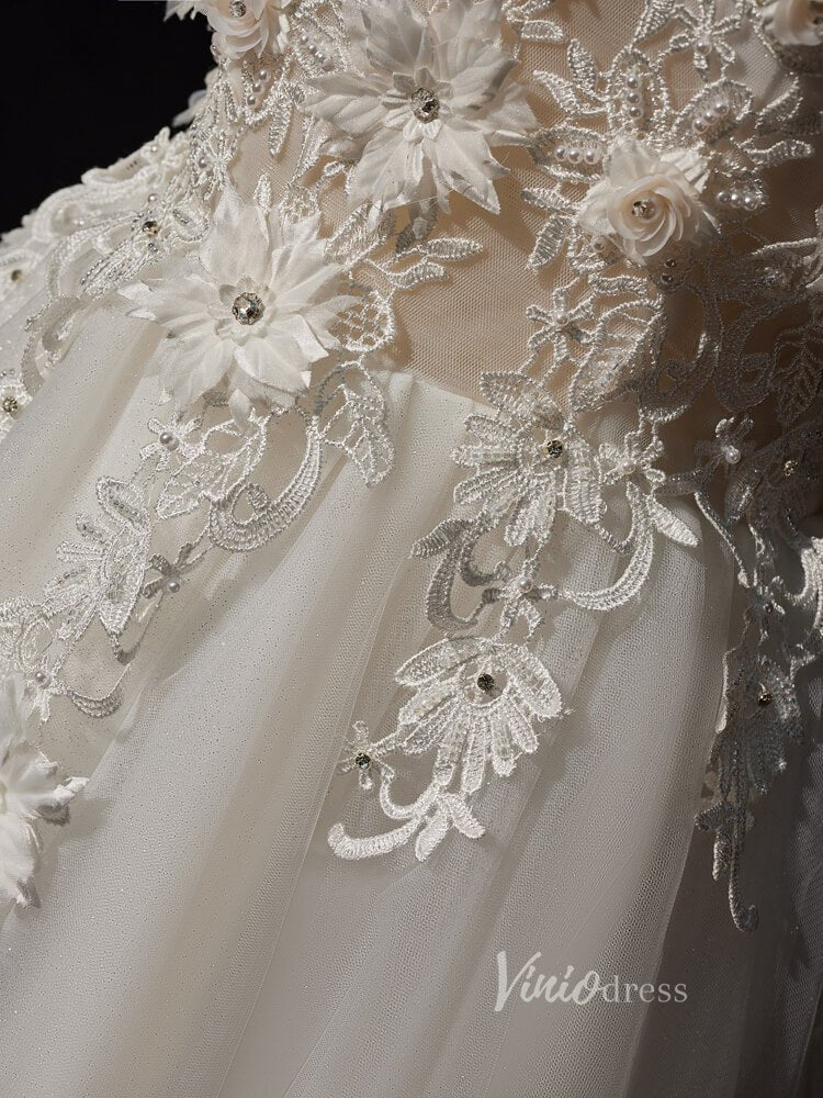Ivory Lace Applique Prom Dresses Off the Shoulder Sheer Bodice BJ024-prom dresses 2025 -Viniodress-Ivory-Custom Size-
