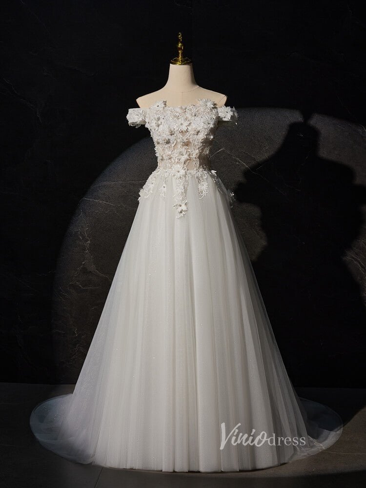 Ivory Lace Applique Prom Dresses Off the Shoulder Sheer Bodice BJ024-prom dresses 2025 -Viniodress-Ivory-Custom Size-