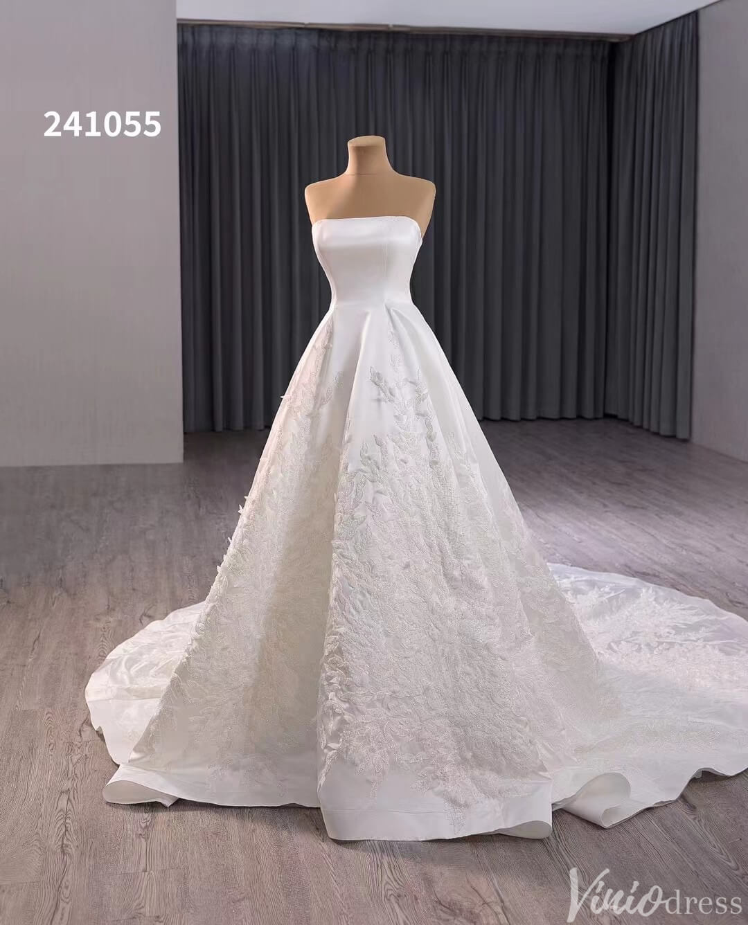 Ivory Lace Applique Satin Wedding Gown Convertible Bridal Dress 241055-wedding dresses 2025 -Viniodress-Ivory-Custom Size-