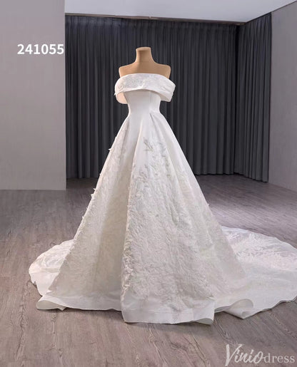 Ivory Lace Applique Satin Wedding Gown Convertible Bridal Dress 241055-wedding dresses 2025 -Viniodress-Ivory-Custom Size-
