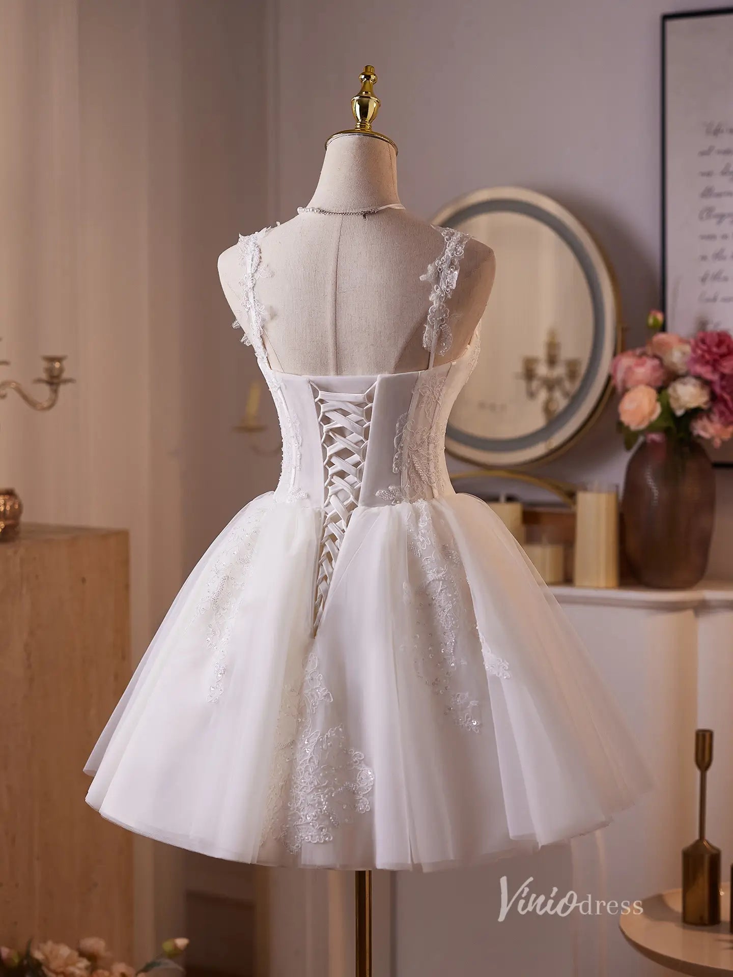 Ivory Lace Homecoming Dress with Sweetheart Neckline, Beaded Details & Lace Straps – BJ094-prom dresses 2025 -Viniodress-Ivory-Custom Size-