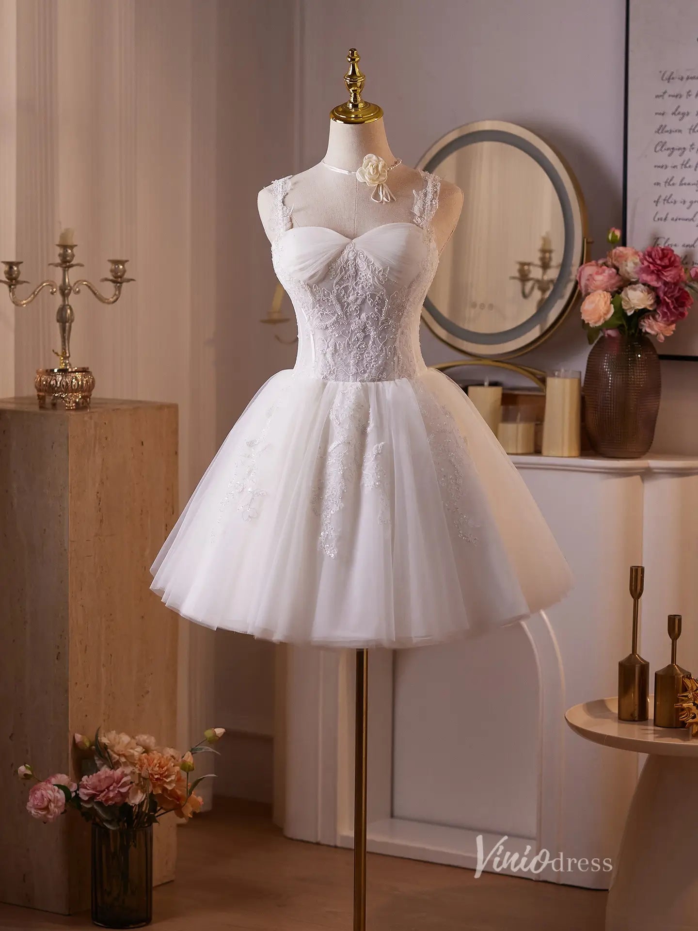 Ivory Lace Homecoming Dress with Sweetheart Neckline, Beaded Details & Lace Straps – BJ094-prom dresses 2025 -Viniodress-Ivory-Custom Size-