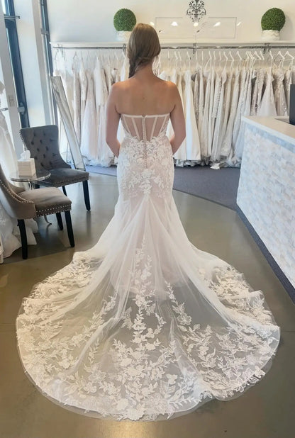 Ivory Lace Mermaid Wedding Dress with Sweetheart Neckline, Sheer Corset Bodice & Chapel Train – ML167-wedding dresses 2026-Viniodress-Ivory-Custom Size-
