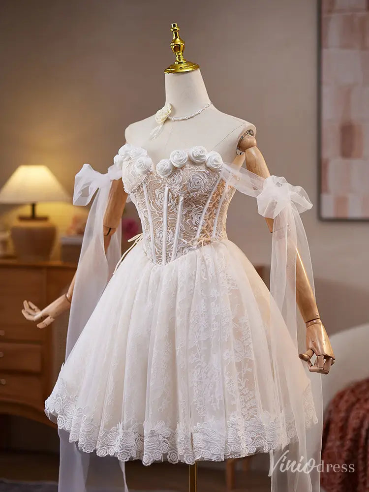 Ivory Off-Shoulder Lace Homecoming Dress with 3D Roses and Corset Back – BJ078-prom dresses 2025 -Viniodress-Ivory-Custom Size-