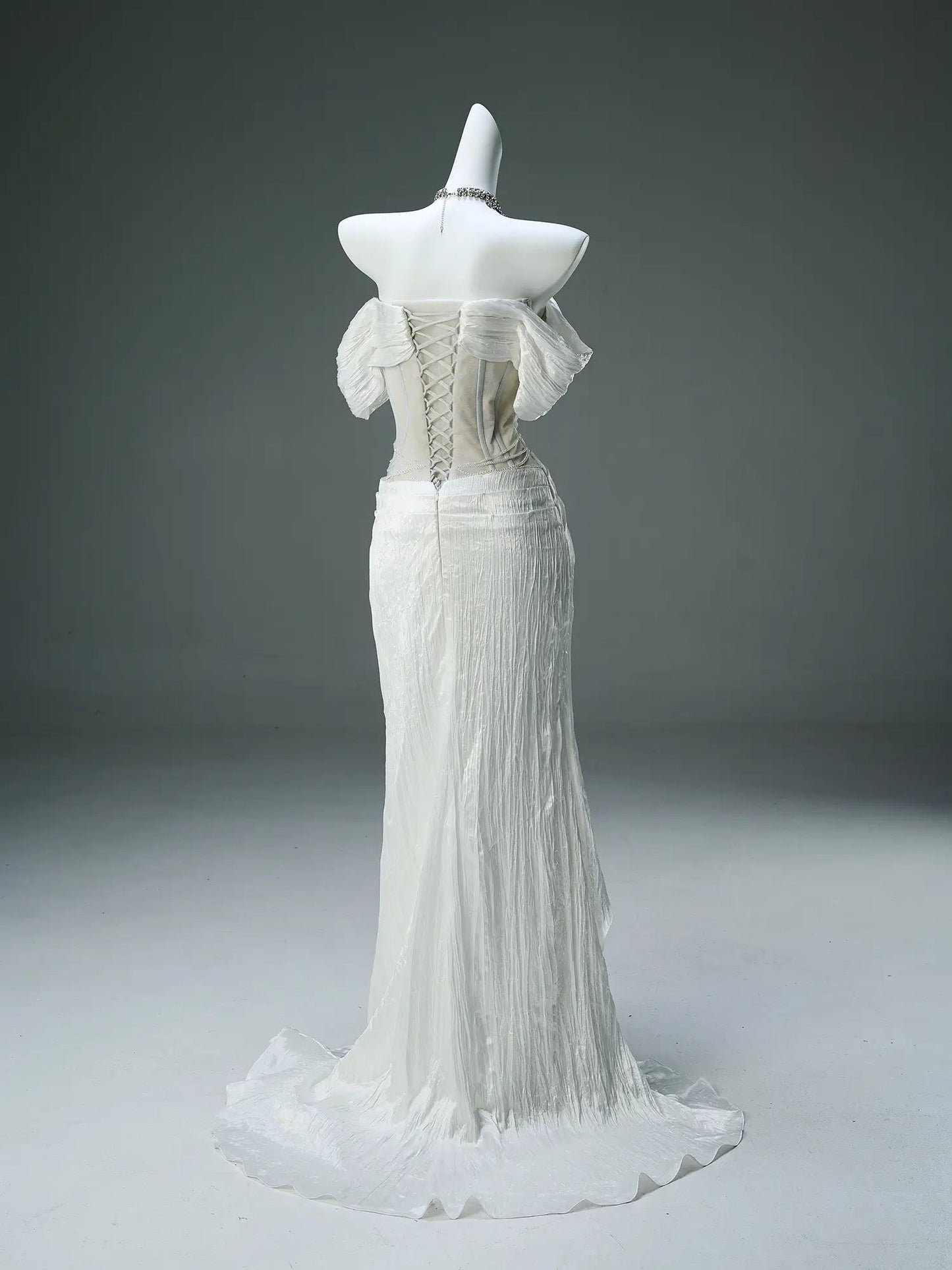 Ivory Pleated Tulle Sheath Prom Dresses with Pearl String & Boned Bodice - CQ0128-Couture Gown 2025 -Viniodress-Ivory-Custom Size-