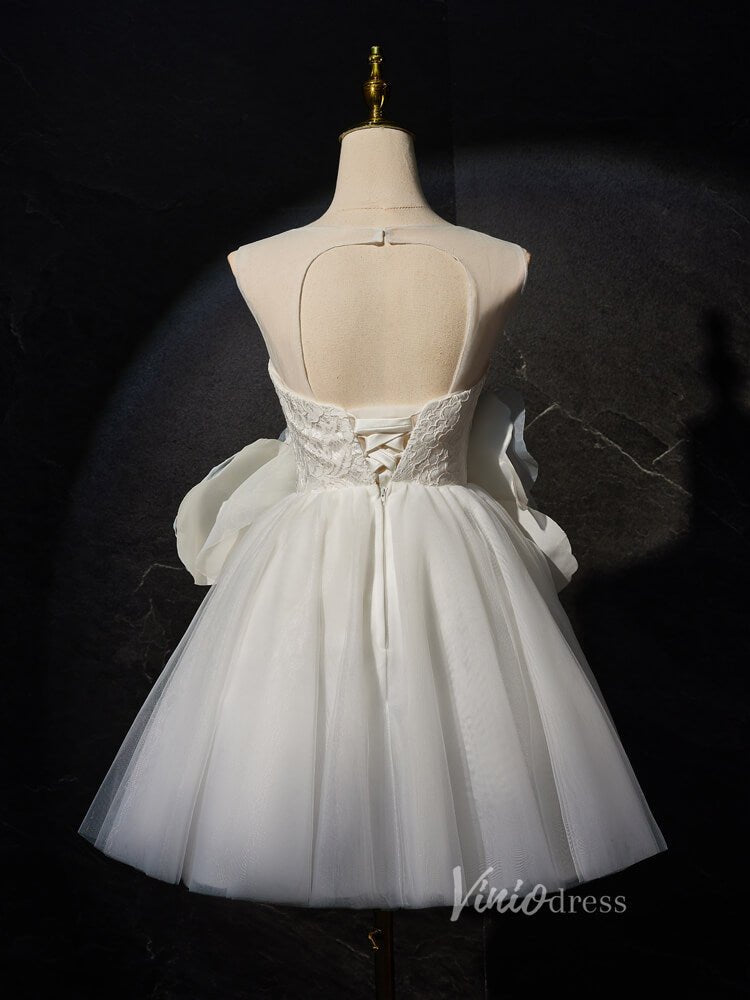 Ivory Rosette Floral Blossom Homecoming Dresses Lace Bodice Boat Neck BJ017-prom dresses 2025 -Viniodress-Ivory-Custom Size-
